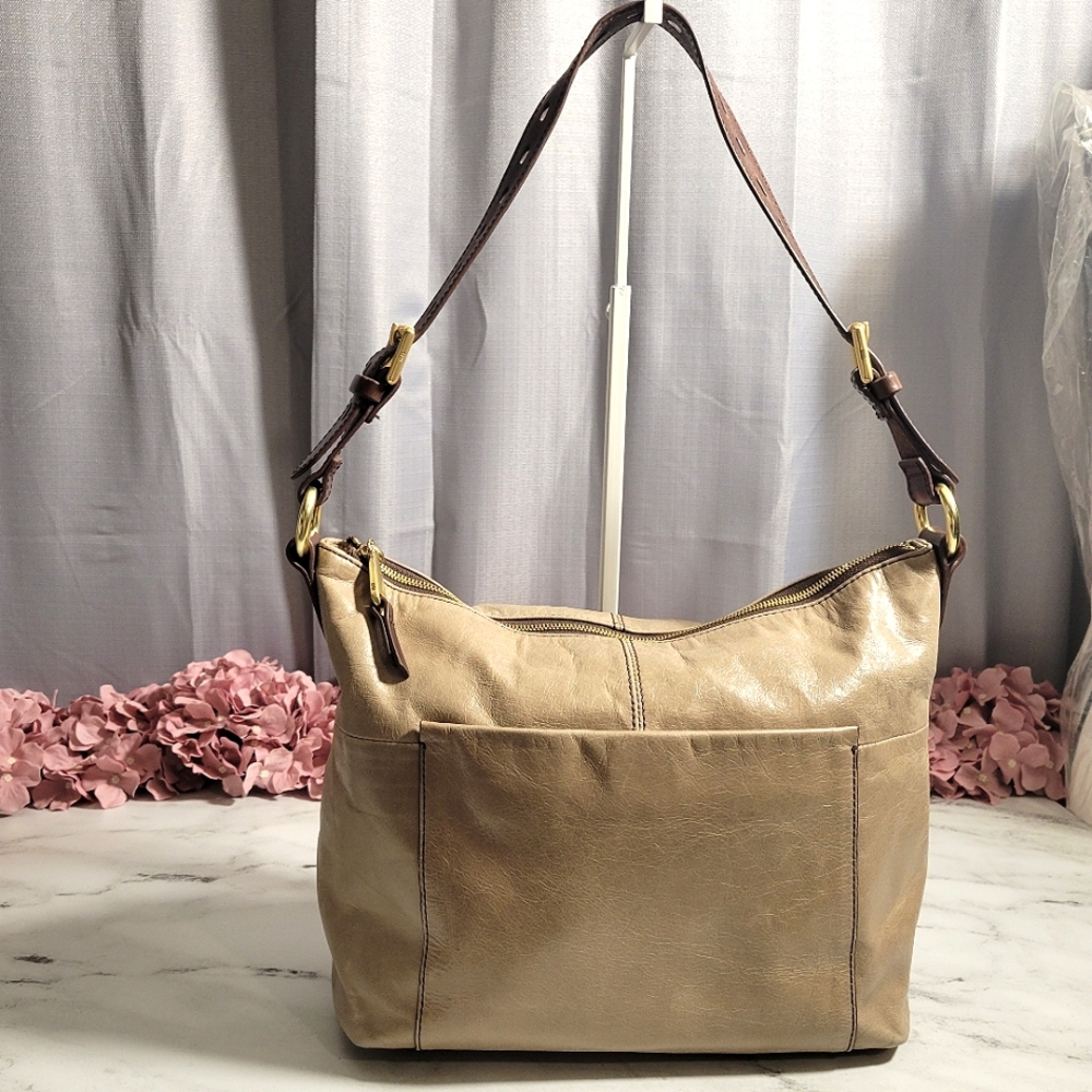 HOBO Dark Khaki Leather Vintage Shoulder Bag With Wanderlust Lining